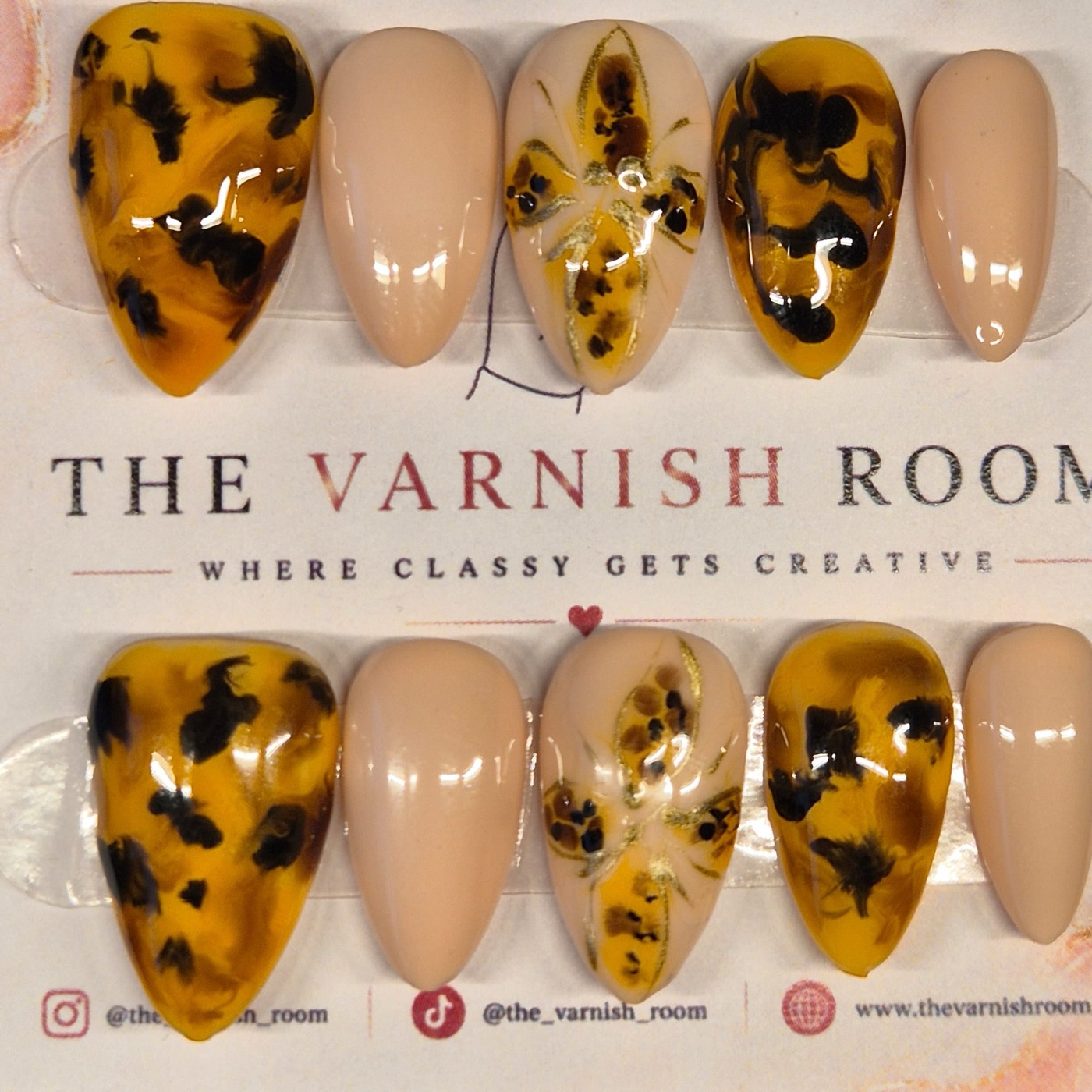 Amber Wing — hand-painted press-on nail set by The Varnish Room