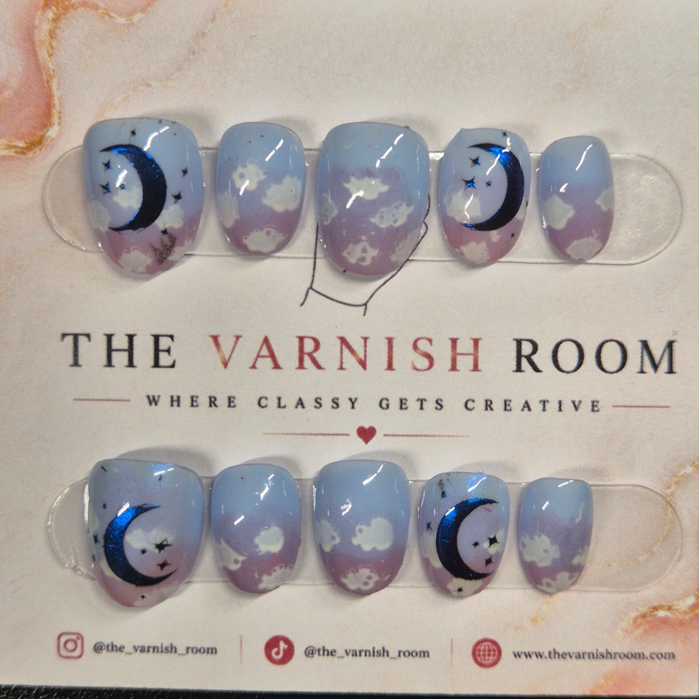Moonlight — hand-painted press-on nail set by The Varnish Room